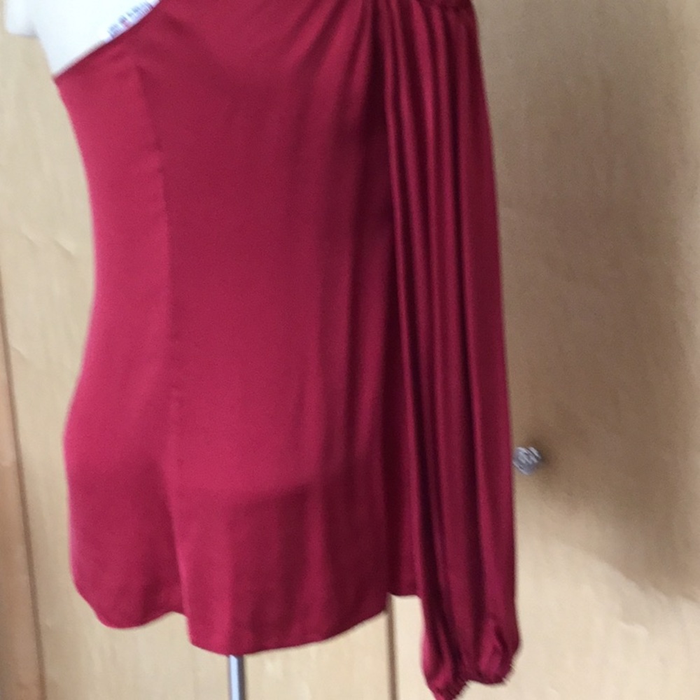 Denissa Asymmetric-Neck One-Sleeve Satin Blouse - Picture 7 of 8
